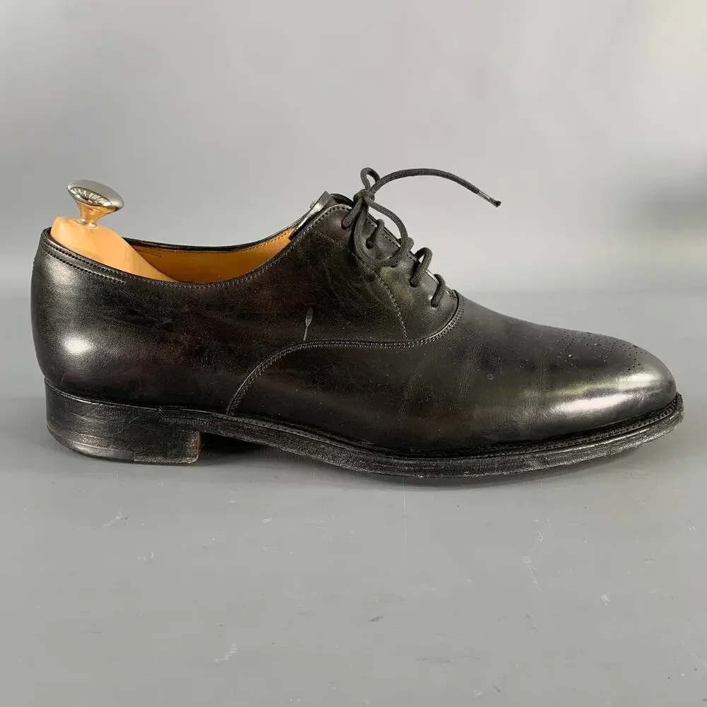JOHN LOBB Size 9 Black Perforated Leather Pointed Toe Lace Up Shoes